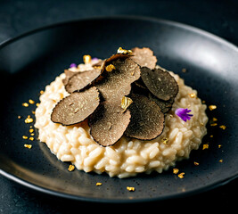 Truffle Risotto with Edible Flowers and Gold Flakes