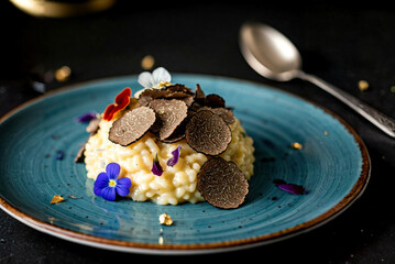 Truffle Risotto with Edible Flowers and Gold Flakes