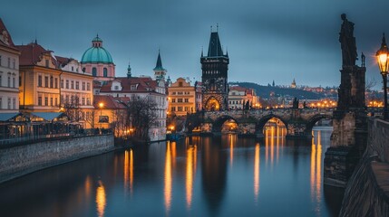 Naklejka premium prague charles bridge night view