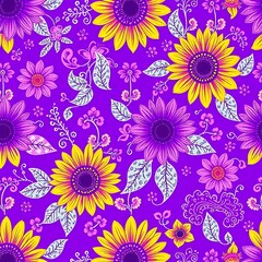 Vibrant Sunflower and Floral Pattern: Purple Delight 