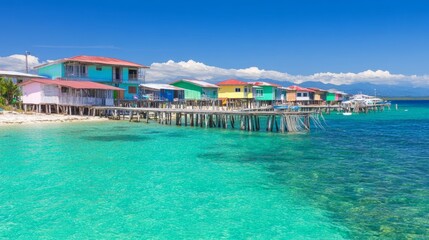 Obraz premium Vibrant Overwater Houses on Tropical Island Paradise