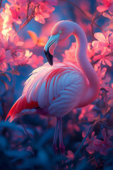 Naklejka premium Flamingo artwork flowers 