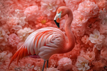 beautiful flamingo art with pretty flowers in a dreamy setting 