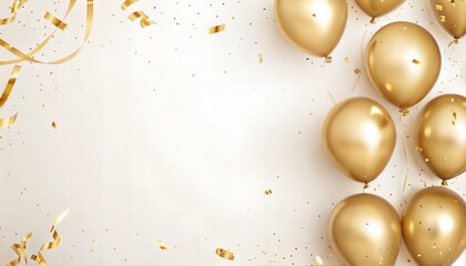 golden balloons confetti streamers abundance excitement celebration new year mock up white background