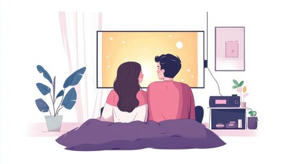 Cozy Evening with a Couple Watching TV Together