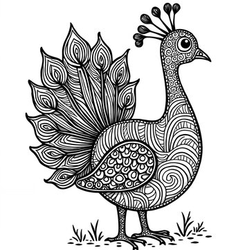  Decorative Peacock with Ornate Feather Pattern
