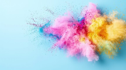 Obraz premium Colorful powder explosion on blue background.