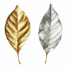 Golden and silver leaves representing wealth and prosperity on white background