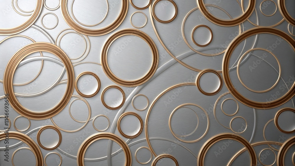 Poster abstract metallic background with overlapping circles in silver and gold tones