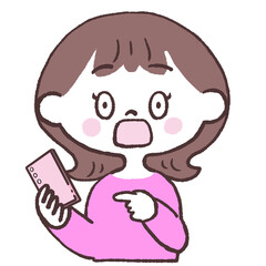 スマホに驚く女性正面イラスト
