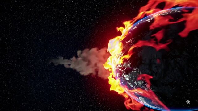 La plan&egrave;te terre prend feu et traverse l'espace