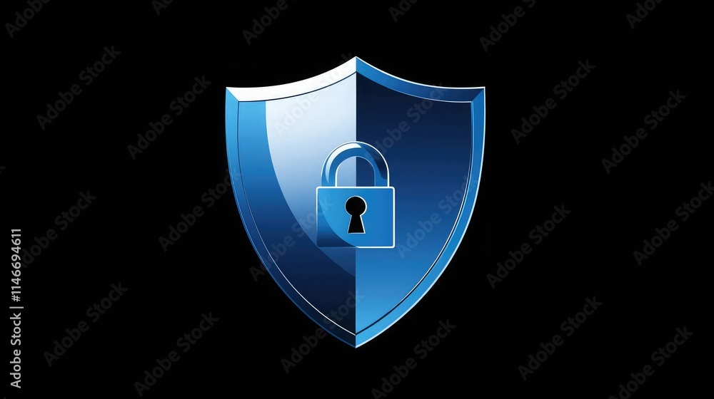 Poster Cybersecurity logo with shield and lock icons in a minimalist vector style 