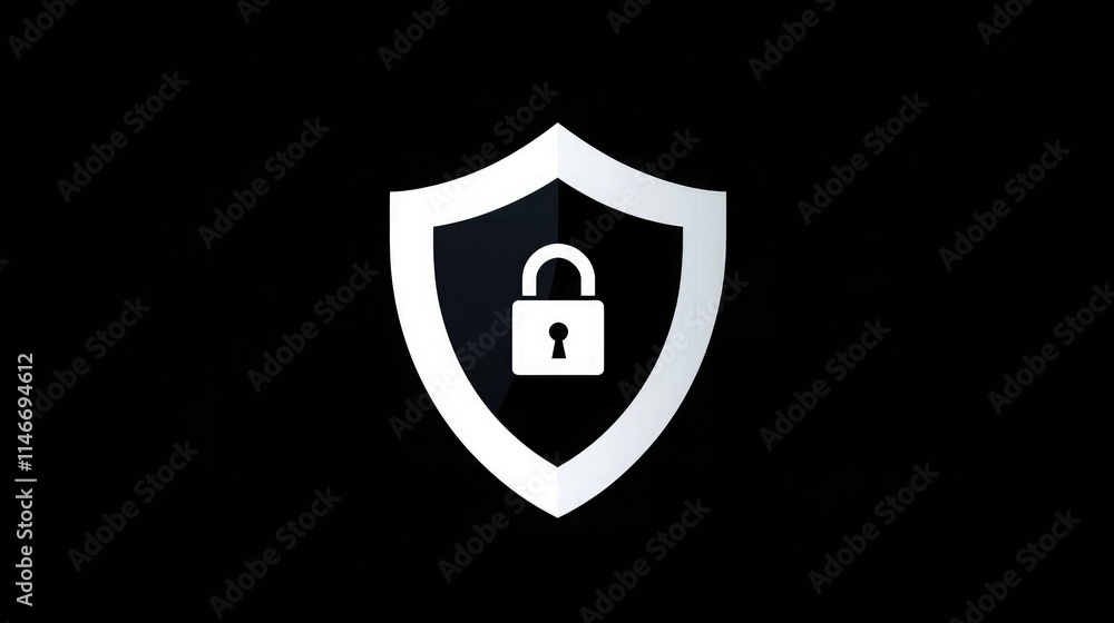 Poster Cybersecurity logo with shield and lock icons in a minimalist vector style 