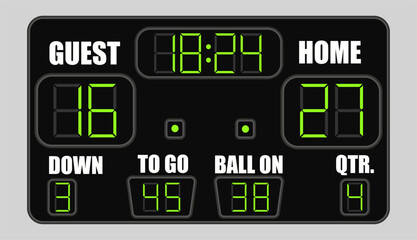 Electronic football scoreboard on grey background. Vector