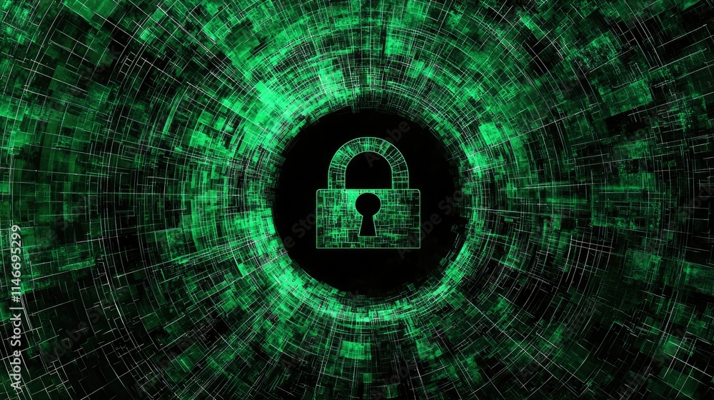 Poster virtual lock symbol as a representation of cybersecurity