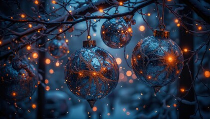 Festive ornaments winter wonderland photography