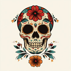 Sugar Skull tattoo flash illustration