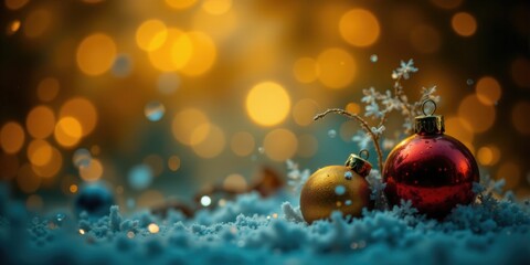 Festive ornaments on snowy background