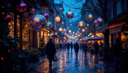 Holiday spirit evening stroll in the city