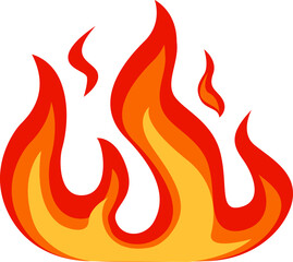 Red and orange stylized flames creating a cartoon fire burning with high flames and intense heat, perfect for representing concepts of energy, danger, and warmth