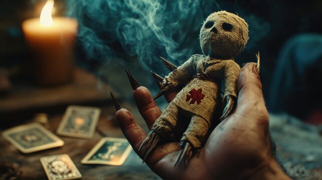 voodoo doll on magic table.
