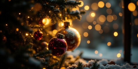 Close-up home decor christmas tree at night