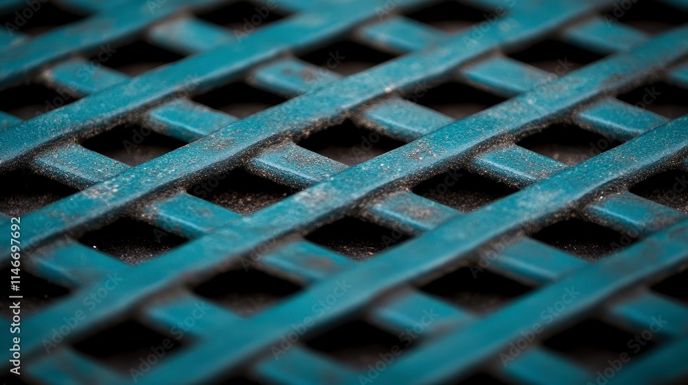Aufkleber a close-up view of a textured, turquoise metal surface featuring a grid pattern, likely from a grate