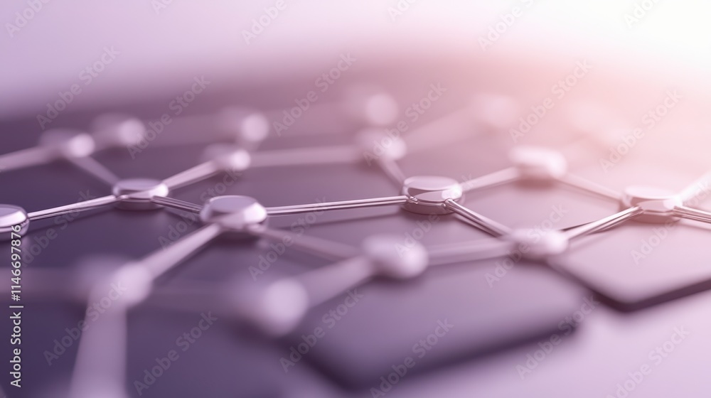 Poster a close-up view of interconnected geometric shapes, representing technology and innovation in a mode