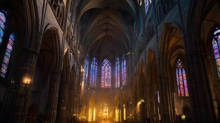 Fototapeta premium A gothic cathedral glowing with magical light.