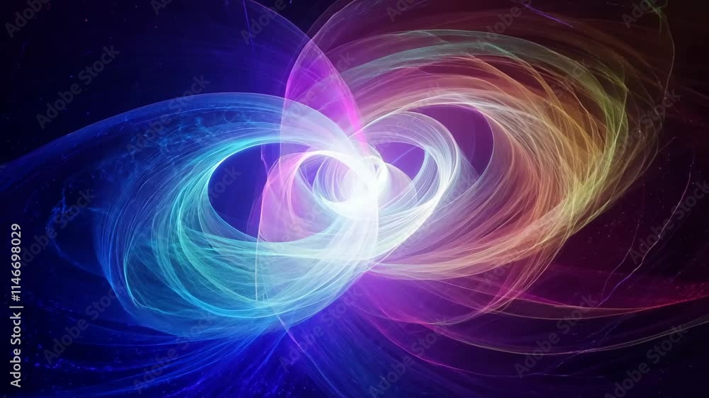 Poster colorful swirling patterns create a mesmerizing visual display in a dark setting