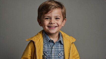 Happy Little boy in yellow clothes smiling portrait