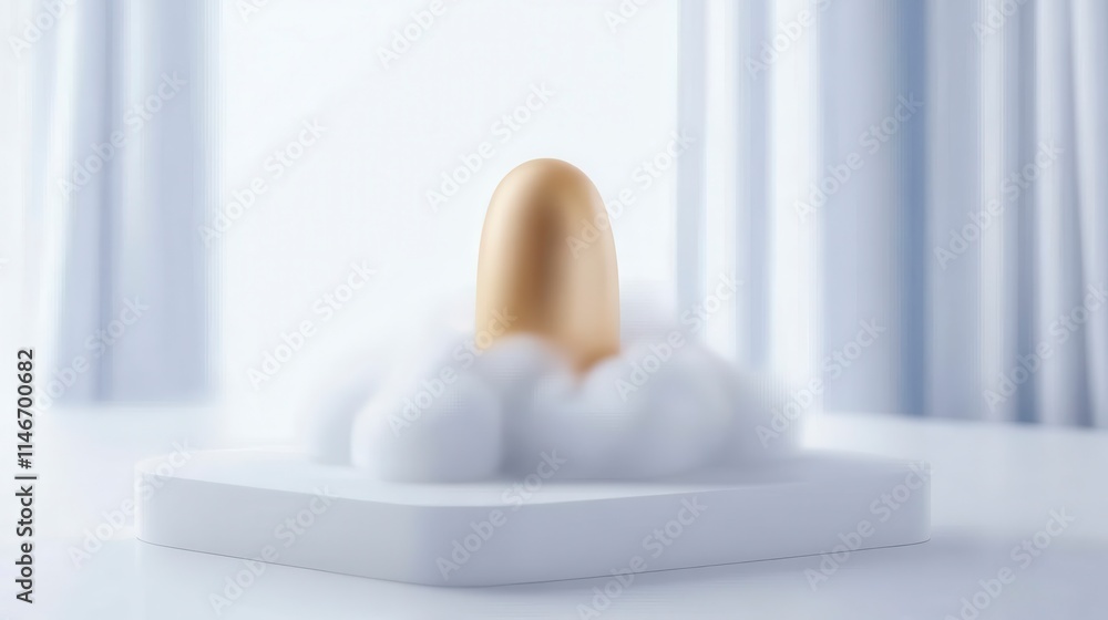 Poster a soft, abstract composition featuring a smooth, elongated object emerging from a fluffy white base,