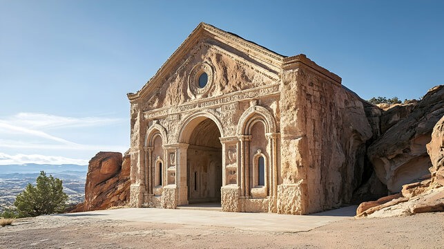 Ethiopian Rock-Cut Church with intricate carvings and rugged terrain, historic African landmark