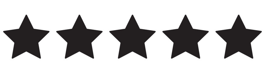 Five star rating icon vector illustration . Set of five star icon collection. Yellow and black star symbol. Vector Illustration. Five stars customer product rating review vector icon. 