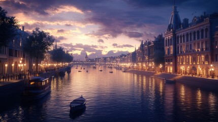 Fototapeta premium romantic canal sunset cityscape