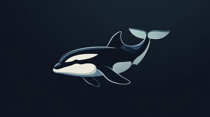 Obraz premium A stylized illustration of an orca swimming gracefully in a dark ocean background.