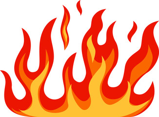 Burning brightly, red and orange cartoon flames create a vibrant and energetic visual against a clean white background, evoking feelings of warmth and intensity