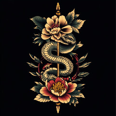 Snake tattoo flash illustration
