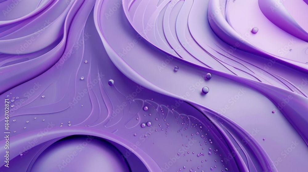 Poster abstract lavender swirls: a 3d render of fluid forms and droplets