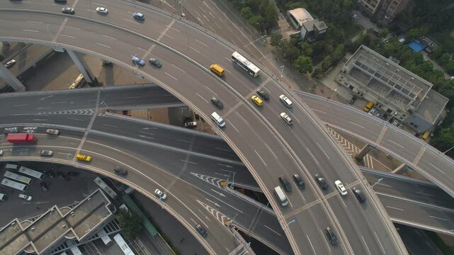 SHANGHAI, CHINA - NOVEMBER 7, 2024 SHANGHAI AERIAL view of urban traffic flow on multiple elevated highways with surrounding buildings