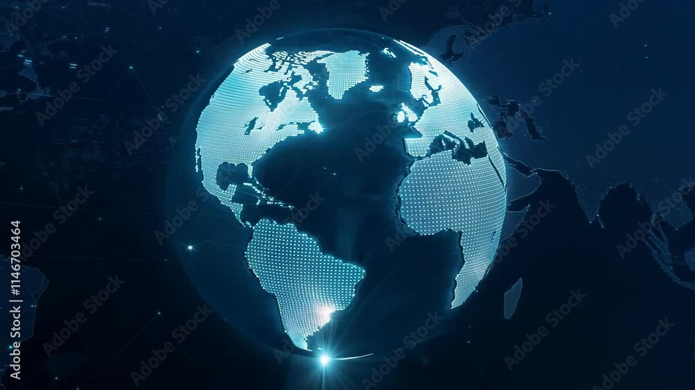 Fototapete global data connections and network visualization highlighting geographical locations and technology
