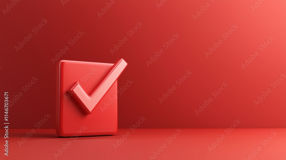 Poster checklist and decision making. red checkmark icon on a solid red background symbolizing approval or 