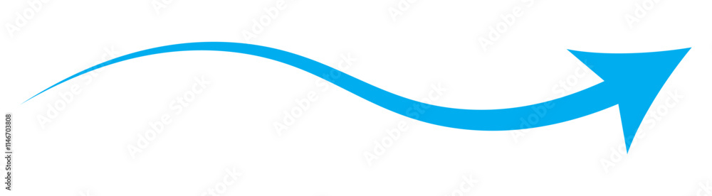 Poster blue arrow icon. blue long curved arrow on white background. long arrow. curved arrow. set long blue