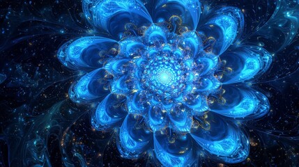 Obraz premium psychedelic fractal in blue on black background