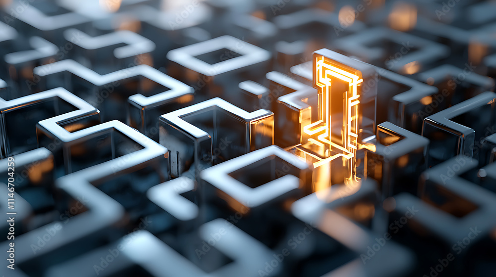 Poster illuminated maze structure digital space 3d visualization abstract environment aerial perspective in