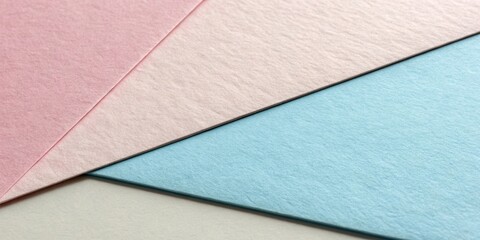 Fototapeta premium Abstract background with textured pastel pink, light pink, and blue paper, creating a triangular composition