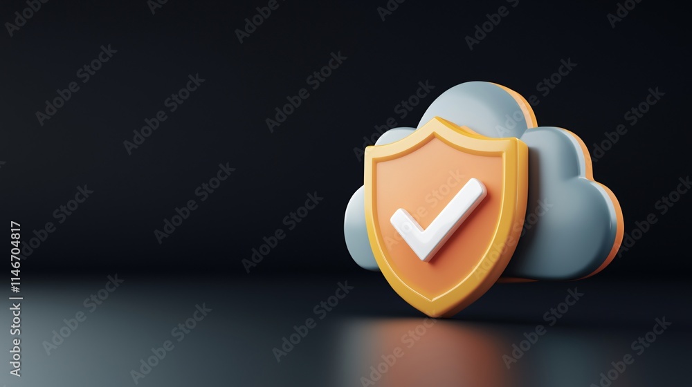 Poster checklist and decision making. cloud with a shield and check mark, symbolizing security and protecti