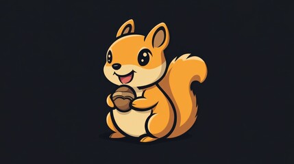 A cute cartoon squirrel holding an acorn, featuring bright colors and a cheerful expression.