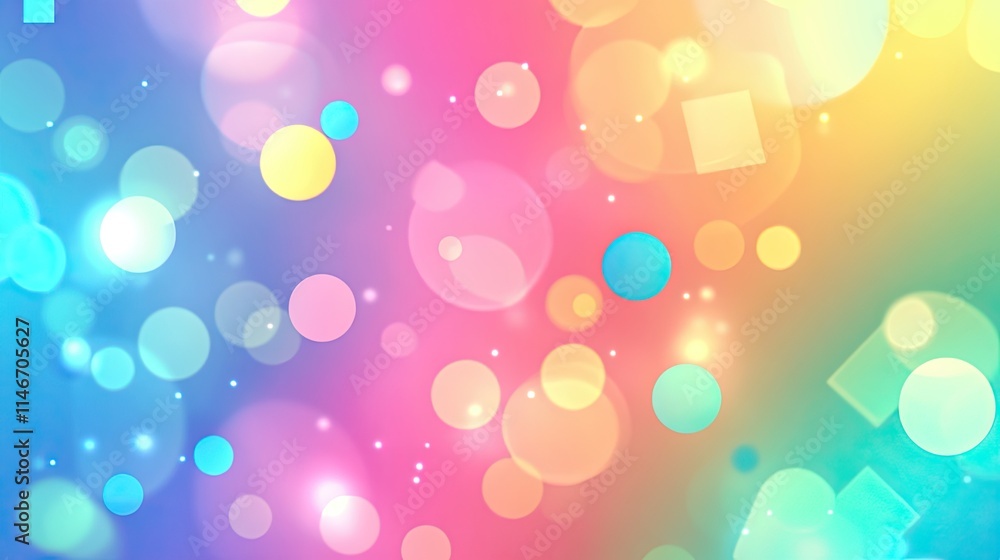Poster a dreamy abstract design featuring soft pastel circles and squares, intertwined to create a unique v