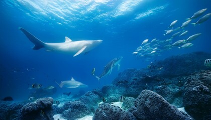 Fototapeta premium Polar Harmony: Majestic Polar Bear Amid Arctic Ice and Ocean Life